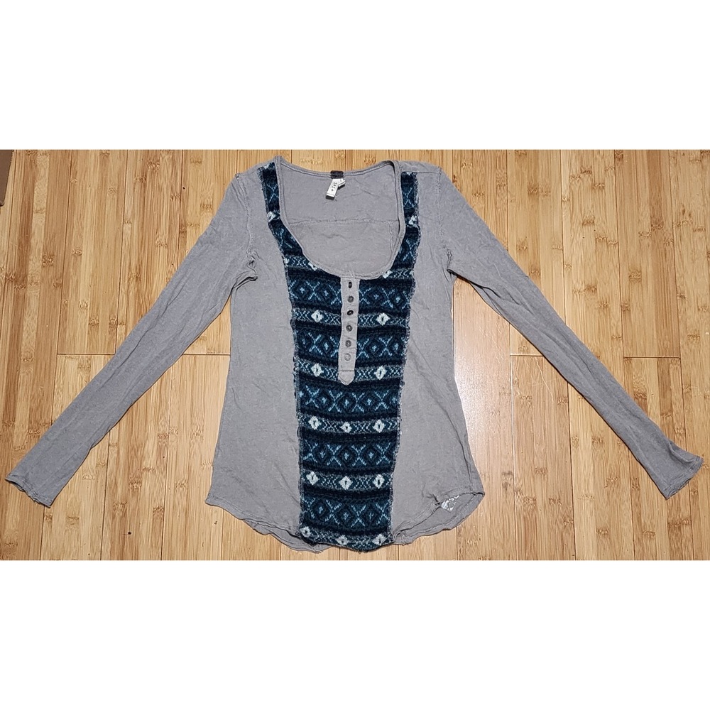 We The Free Free People Henley Shirt Womens M Fair Isle Wool Alpaca Tunic Gray